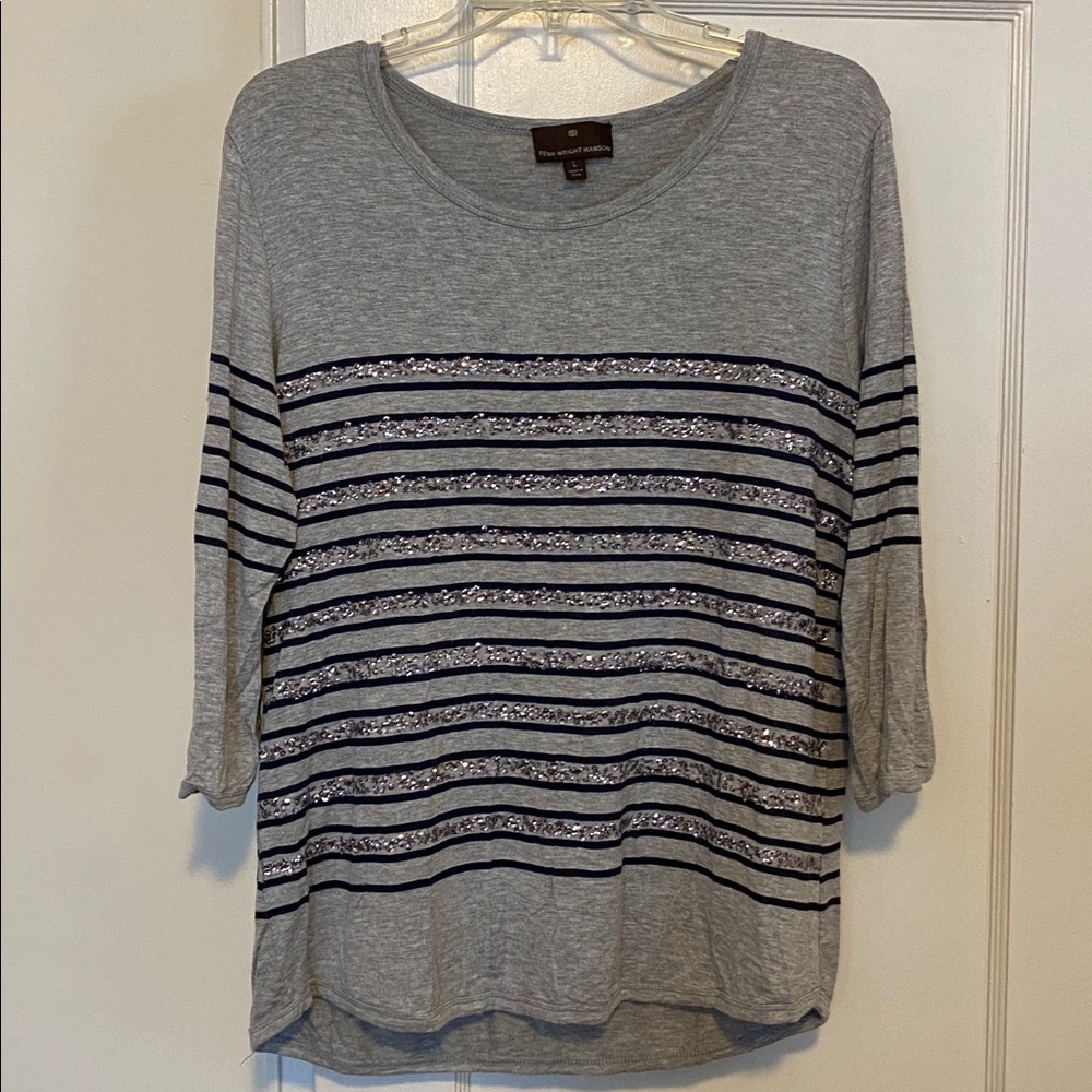 🎀 5/$20 🎀 Fenn Wright Manson grey striped sequin top size large